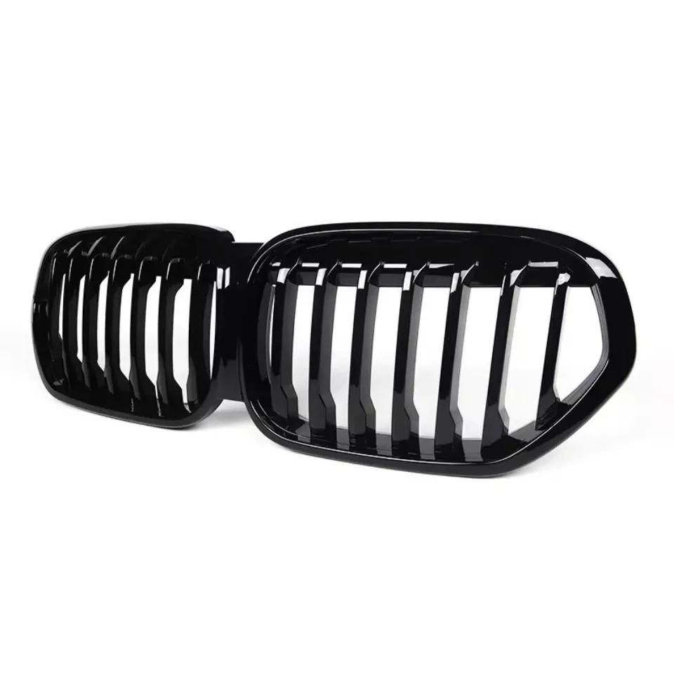 XVIP Carbon Fiber Look Double Line Style Front Racing Grills For BMW X1 F48 LCI 2020-2022 All Black Diamonds Style Upper Grilles