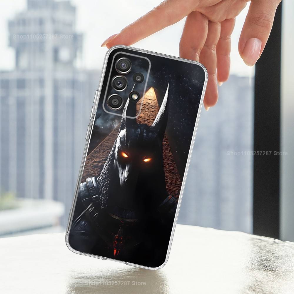 Anubis God Egyptian Phone Case For Samsung Ultra,FE,A30,71,51,S9,10,20,Lite, S22,23,21,PIus,Transparent, Silicone