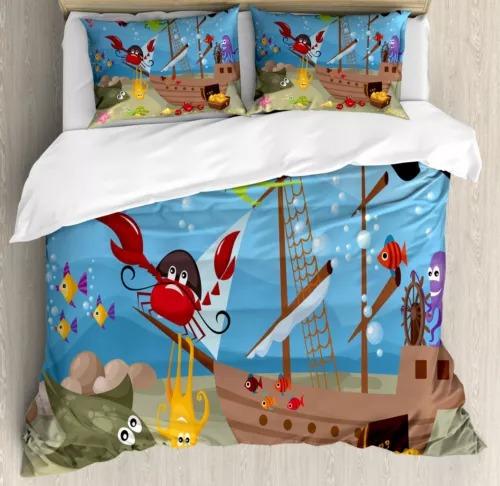 Pirate Ship Duvet Cover Set Bed Decoration First Choice Gift Suitable For Children Boys Girls And Adults Soft Warm Breathable