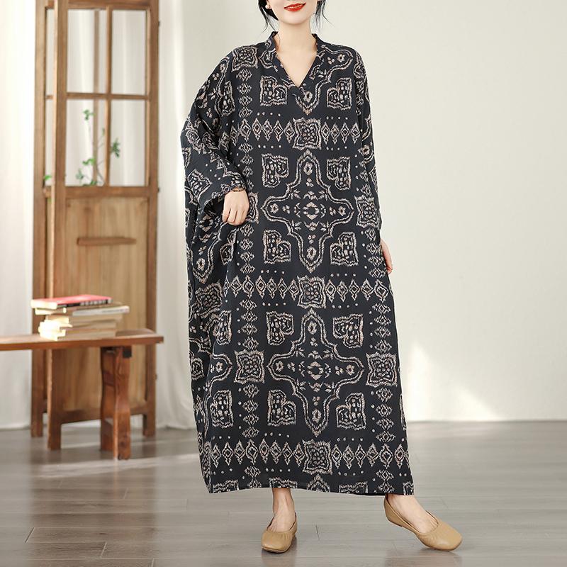 DIMANAF Новое Женское Платье Большого Размера Весна Лето Длинное Свободное Базовое Винтажное Оверсайз С Длинным Рукавом Макси Цветочное 2026