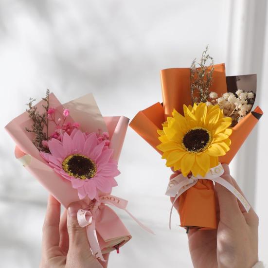 Мини-букет из искусственных мыльных цветов, композиция из искусственных гвоздик/подсолнухов и гипсофилы, подарки на День святого Валентина для женщин, лучшей подруги, девушки