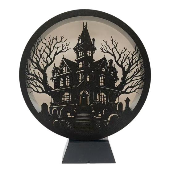 Halloween LED Lantern Wooden Desktop Light Witch Pumpkin Spider Cat Designs Silhouette Ornament Spooky Tabletop Home Party Decoration