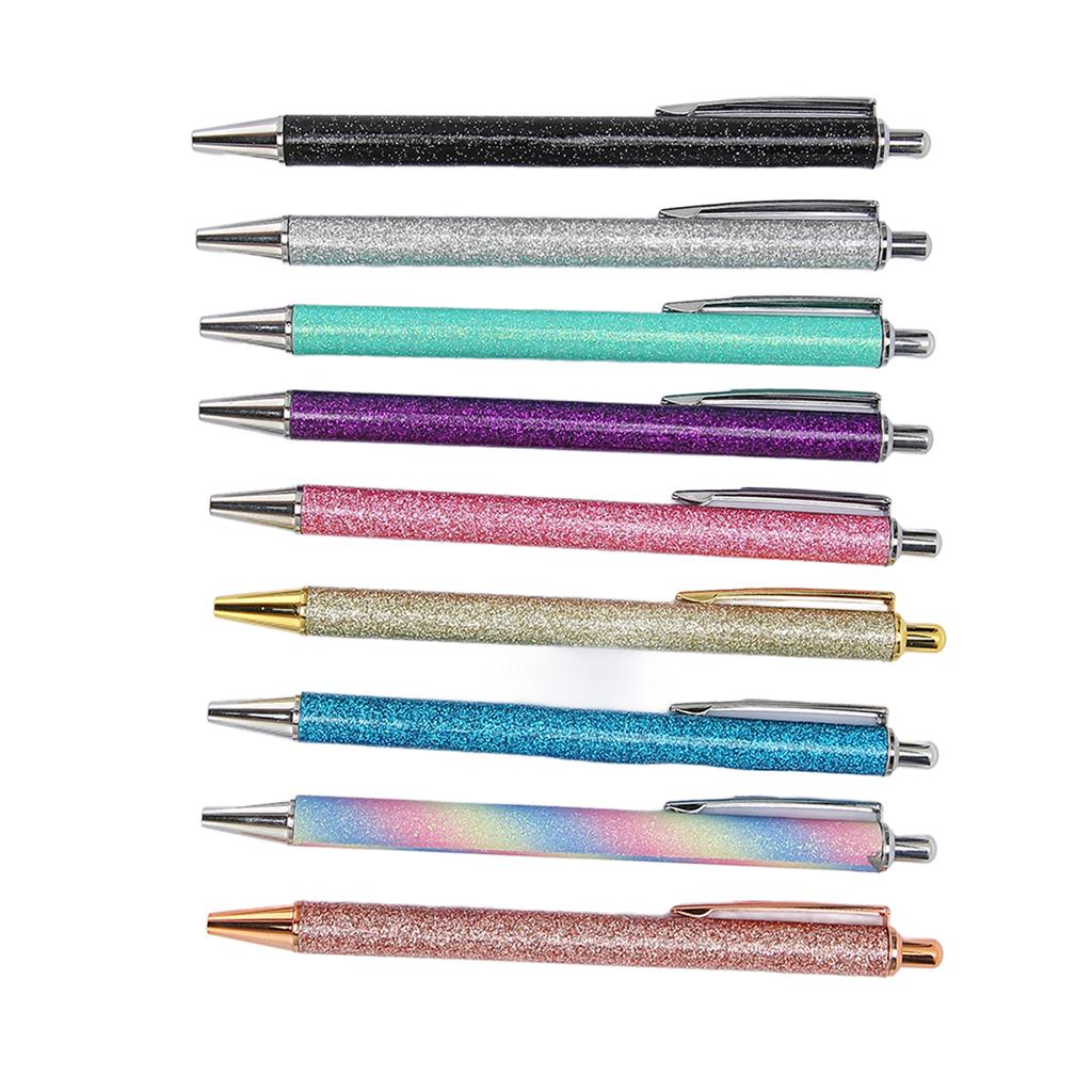 9Pcs Ball Point Pen Black Refill Glitter Style Pocket Clip Metal Tip Smoothing Writing Pens for Shcool Office Business