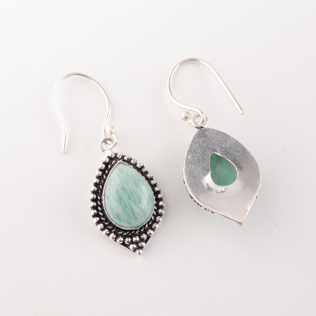 Амазонит Драгоценный камень 925 Стерлинговое серебро Украшения ручной работы Серьги 1,6" Для подарка EE-164-23