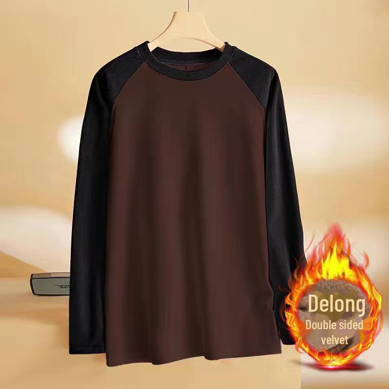 Men's Double-Sided German Velvet Colorblock Bottoming Shirt - Stylish Youth Top for Autumn and Winter