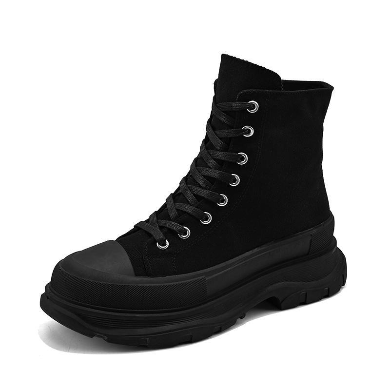 Men's Winter High-Top Canvas Shoes, Platform Height-Boosting, Hong Kong Style Casual Sneakers for Teens