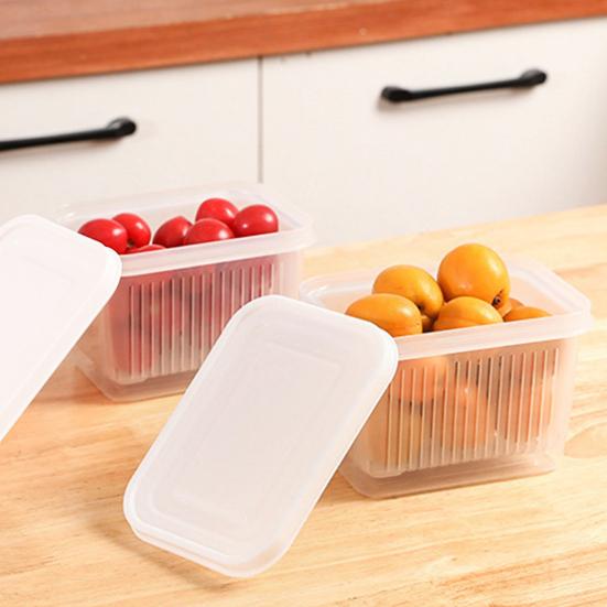 Fridge Organizer BPA-Free with Lid Draining Basket Clear Fruit Vegetable Storage Container Refrigerator Supply