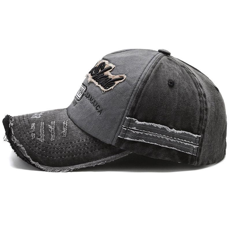 Hat men's and women's spring and summer baseball cap washed old letter embroidery curved edge cap color matching retro sun hat