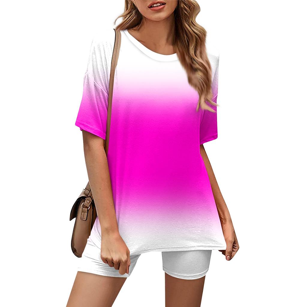 Женский повседневный спортивный комплект из двух предметов, свободный и модный топ с принтом, комплект шорт с короткими рукавами