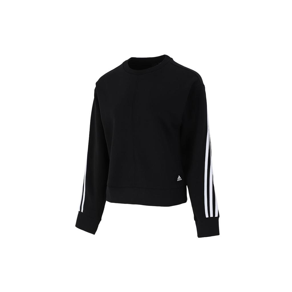 Adidas Полосатый спортивный свитер с круглым вырезом для женщин, топы, черный H57308