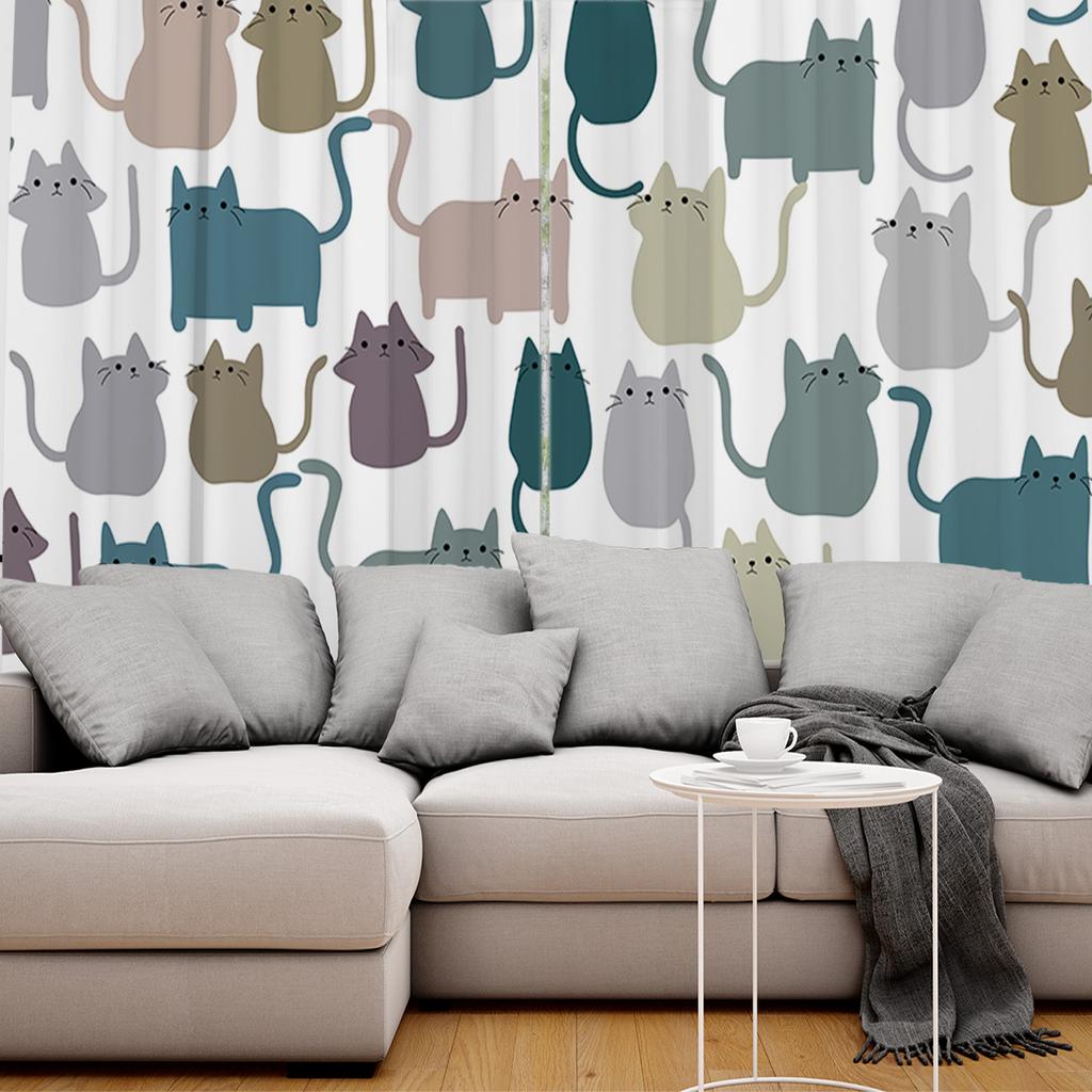 Stuffed Pattern Cat Stick Figures Window Curtains Living Room Decor Curtains for Bedroom Luxury Home Decor Flat  Window