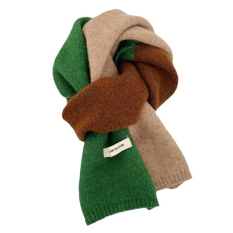 New autumn and winter ins wind contrasting color scarf female neck protector Korean version cute student warm knitted versatile scarf male