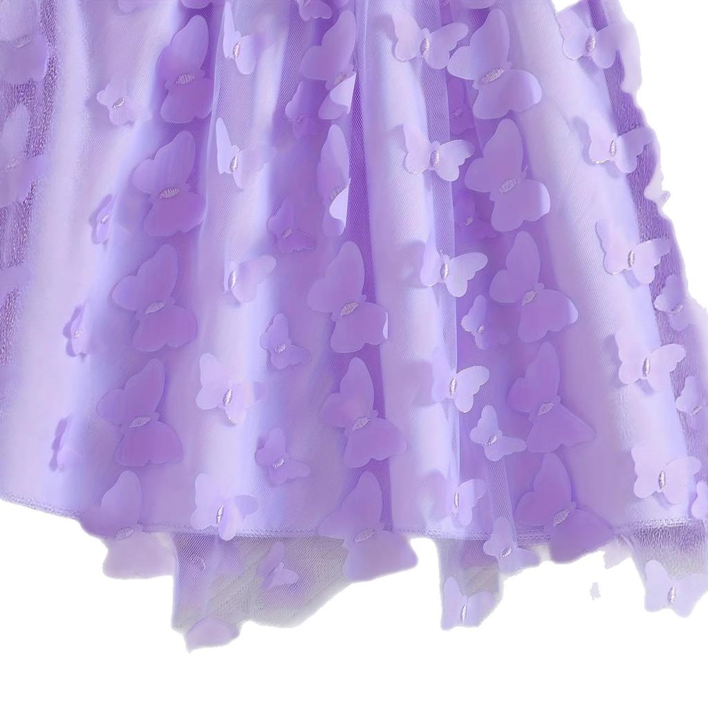 Girl's Fashionable Purple Princess Net-sheath Dress, Children's Bow-shaped Princess Dress
