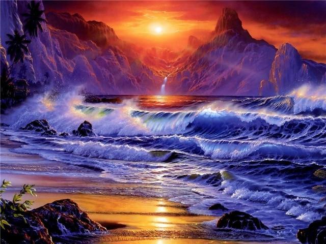 5d Алмазная картина Полный дрель Квадратный пейзаж Водопад Алмазная вышивка Продажа Цветочная мозаика Домашний декор