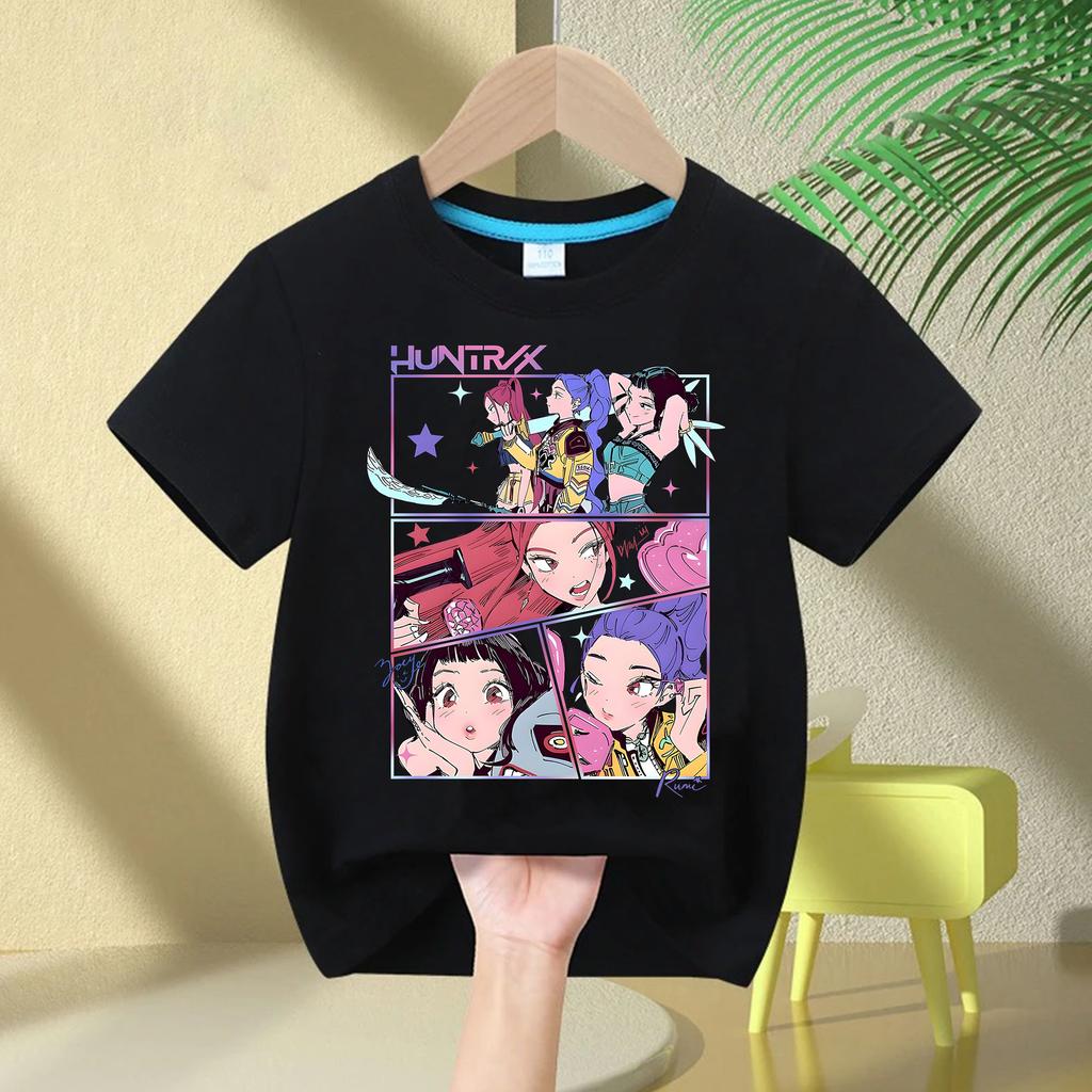 Kpop Охотники на демонов Детская одежда Футболка с коротким рукавом Милая футболка Kpop Охотники на демонов Футболка Харадзюку для мальчиков девочек