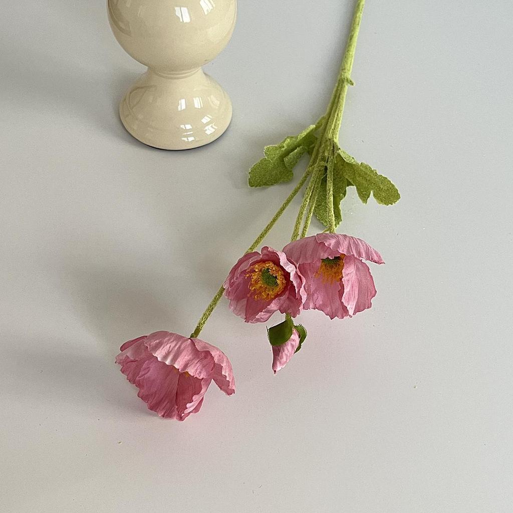 Silk Flocked Poppy Artificial Flowers for Wedding, Home Décor, and Photography Props