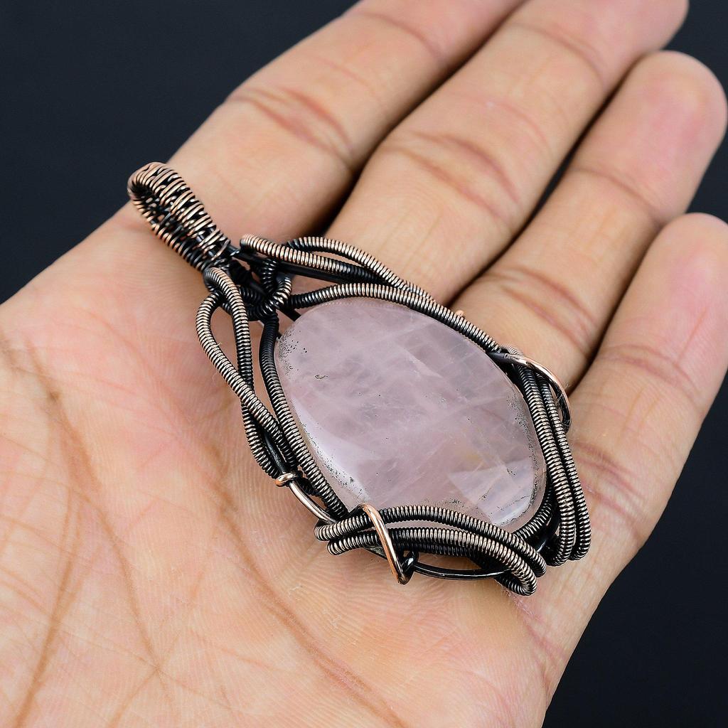 Rose Quartz Jewelry, 999 Copper Wire Wrapped Pendant Handmade Gemstone Jewelry, Gifts For Wife Brand New Pendant