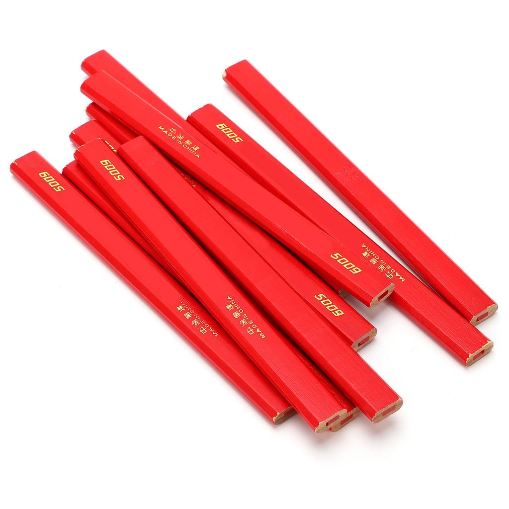 10Pcs Red Core Woodworking Pencils Pine Wood Material Builders Pencils for Carpenters and Builders