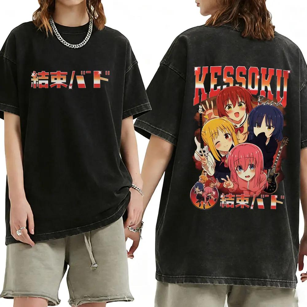 Washed Vintage Anime Bocchi The Rock Gotoh Hitori Graphic Tshirt Men Women Casual Cotton Oversized T Shirts Streetwear Unisex