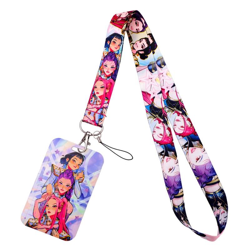 Fashion Hard Shell Card Cover Kpop Demon Hunter Cartoon  Student Stationery Hanging Rope Bus ID Card Holder