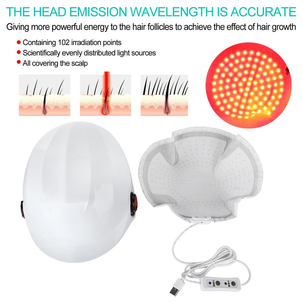 102pcs Lamp Beads Red Light Therapy Hair Loss Treatment Device Hair Growth Helmet White