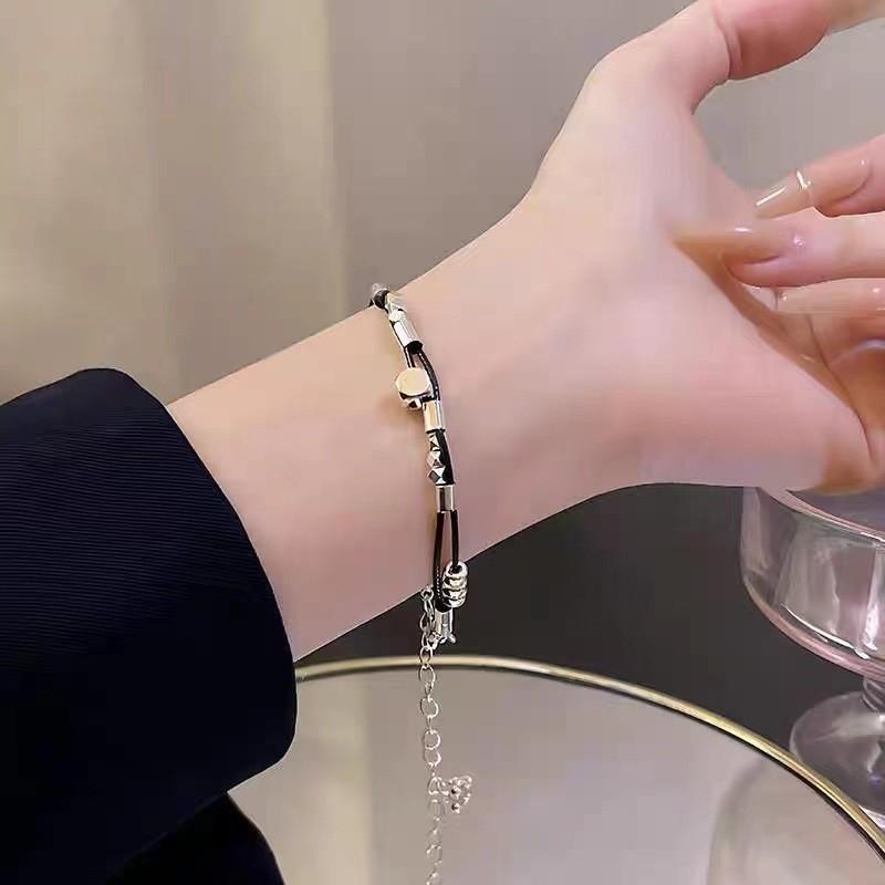 Unique Geometric Silver Square Leather Bracelet For Men And Women 2024 Summer