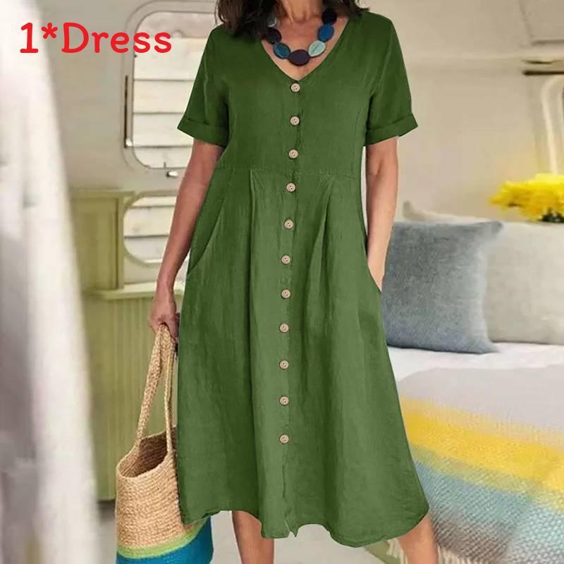 Summer Cotton Linen Dress With Pockets For Casual Streetwear Women