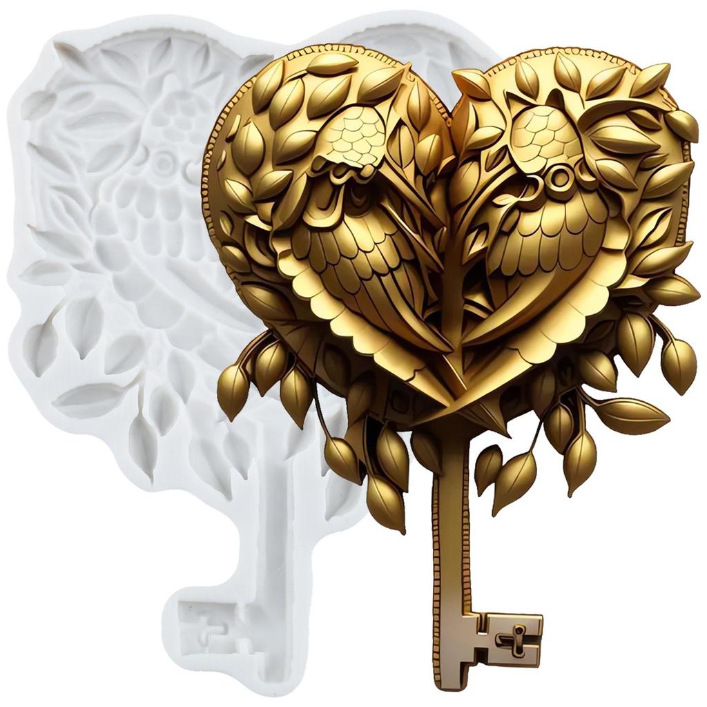Vintage Key Silicone Molds Heart Lock Keyhole Fondant Mold Cake Decorating Tools Cupcake Topper Chocolate Candy Craft Gum Paste Polymer Clay