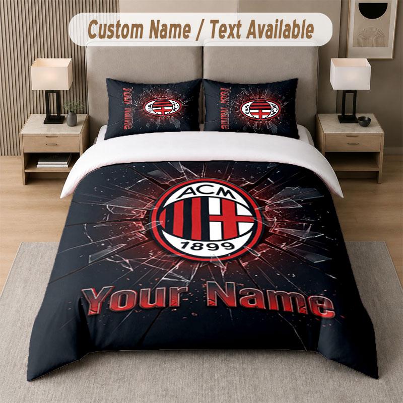 Custom Bedding Set AC Milan Pattern, Print Name Text 1 Duvet Cover plus 2 Pillowcases Home Textile