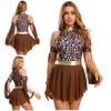 S-3XL Women Cavewomen Primitive Native Cosplay Leotard Dress Detachable Sleeves Leopard Print Irregular Mesh Hem Color Block for Raves Party