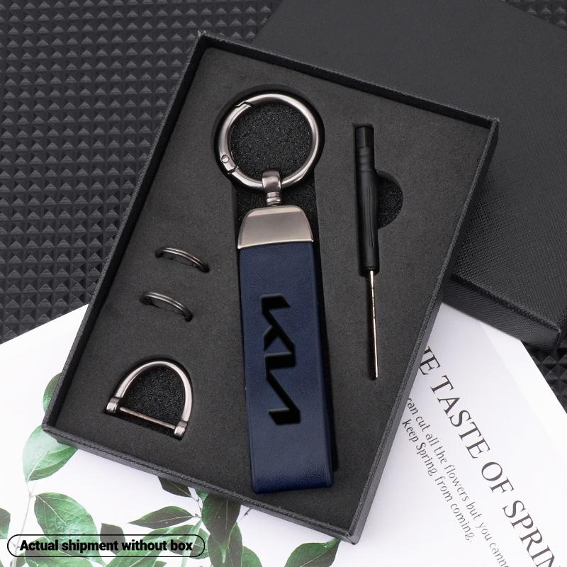 ISFR5 New Metal Leather Car Keyring Keychain Anti-Loss Key Ring For KIA Ceed Sportage Rio Proceed K5 Optima Sedona Forte Cerato Venga