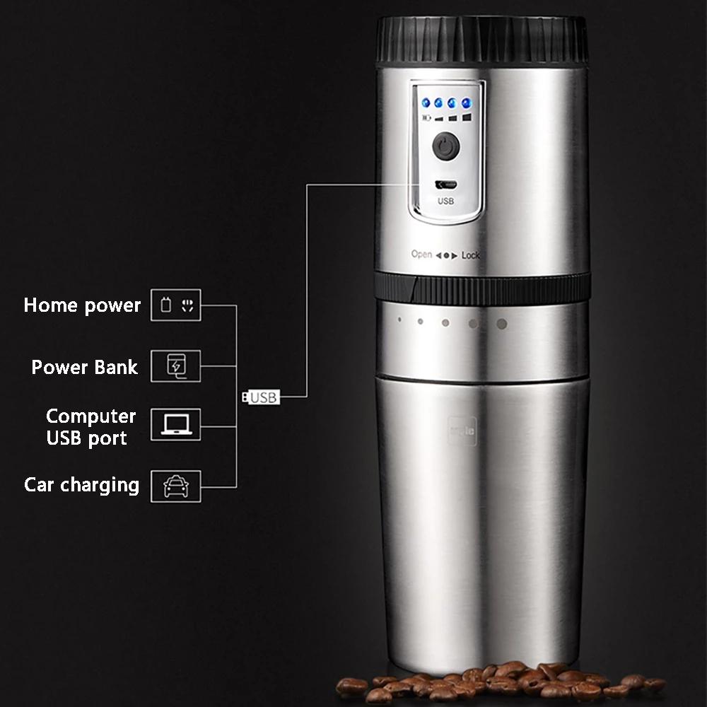 Portable Coffee Maker For Car Multifunctional Mini Espresso Machine Electric Coffees Grinder USB Charging Stainless Steel