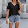 Spring And Summer New Fashion V-neck Slim Short-sleeved Casual Ruffled T-shirt For Women