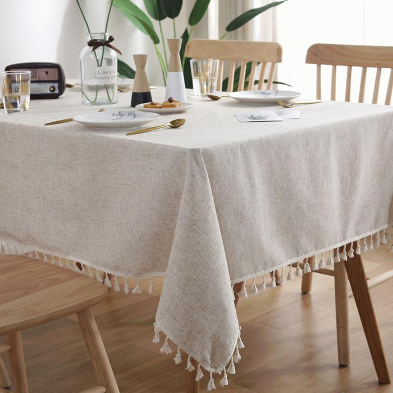 Amazon American Country Solid Color Cotton And Linen Tablecloth Rectangular Fringed Dining Table Fabric Coffee Table Cover American Style