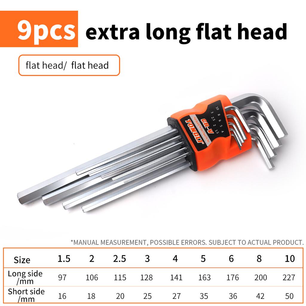 Набор шестигранных ключей 9 шт. Шестигранный Универсальный Метрический Длинный Шарообразный Torx L Плоская головка Отвертка Гаечный ключ Инструмент для ремонта автомобиля Короткий рычаг