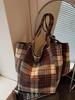 Korean Style Plaid Woolen Tote Bag - Large Capacity & Versatile for Winter 2025