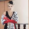 Cruella Dalmatian Costume Set: Halloween Witch Role Play with Black & White Scarf