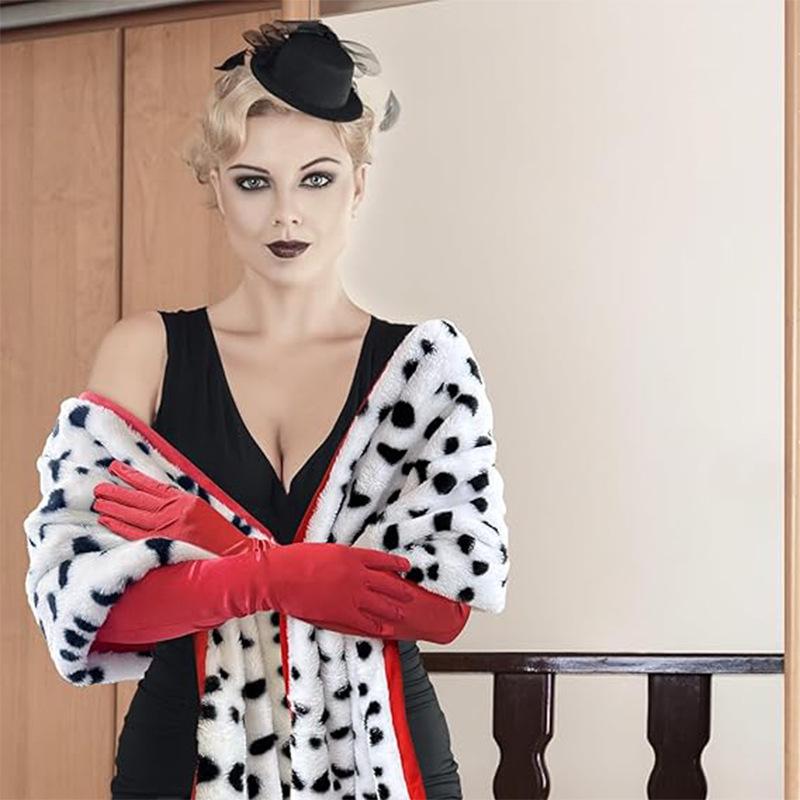 Cruella Dalmatian Costume Set: Halloween Witch Role Play with Black & White Scarf