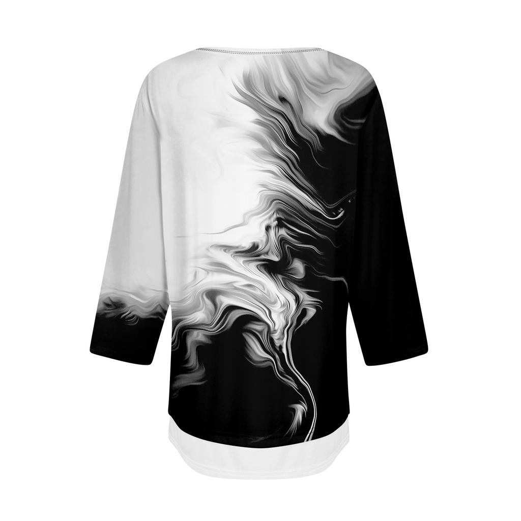 Women's T Shirt Tee Print 3/4 Sleeve Fake Two Pieces Daily Weekend Fashion Basic Regular Top