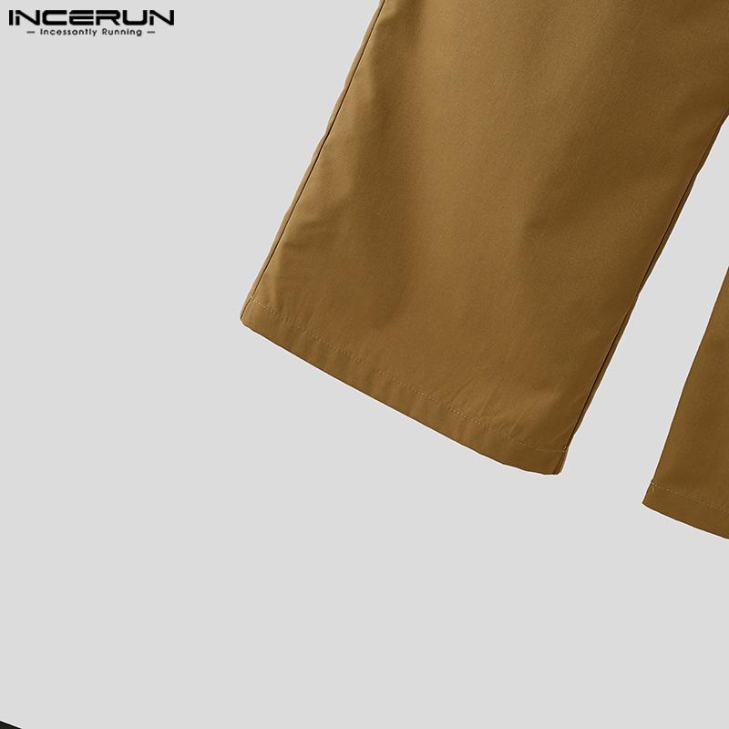 INCERUN Мужские длинные брюки на молнии, многослойные, в стиле пэчворк, повседневные прямые брюки