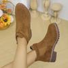 2024 Горячая Распродажа Туфли Женские Ботинки С Пряжкой Женские Осенние Ботинки С Круглым Носком Однотонные Флоковые Короткие Ботинки На Массивном Каблуке Ретро Лаконичные Ботинки