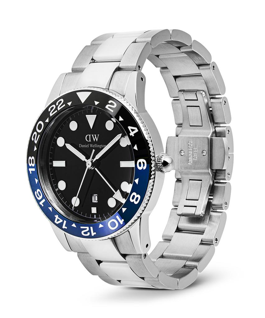 Danielwellingteon Iconic Gmt Link Men'S Metal Watch Black/Blue Ceramic Bezel