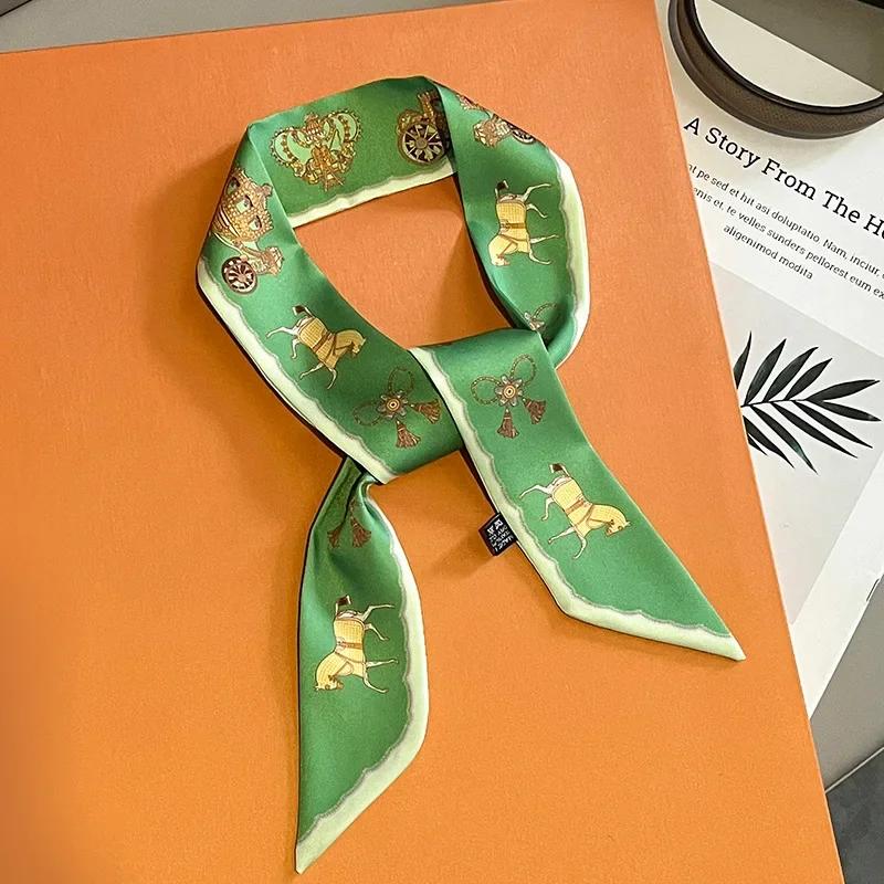 Женский узкий тонкий шарф с принтом лошади, длинный ленточный шарф, ручка для сумки, многофункциональный декоративный шейный платок, резинка для волос