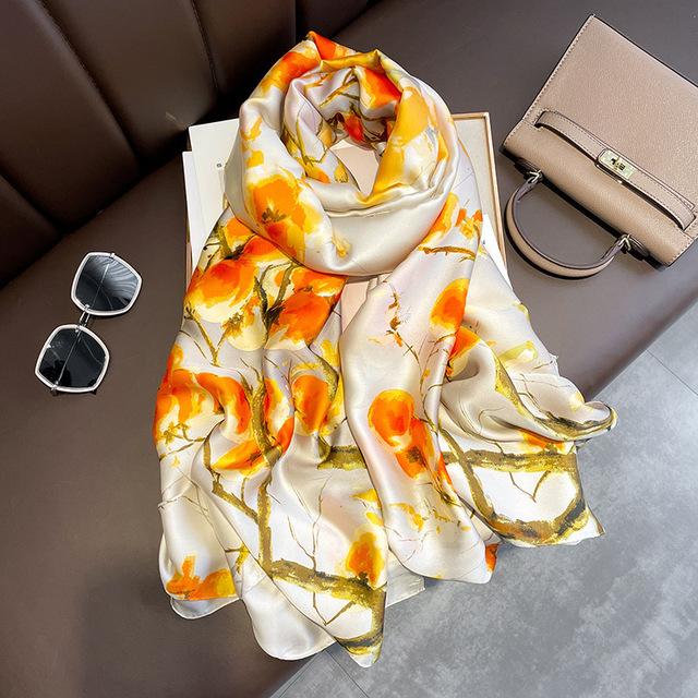 New Luxury Brand Silk Scarf Women Summer Beach Satin Shawl Design Wrap Print Hijab Spring Large Headscarves Stoles Bandana 2022