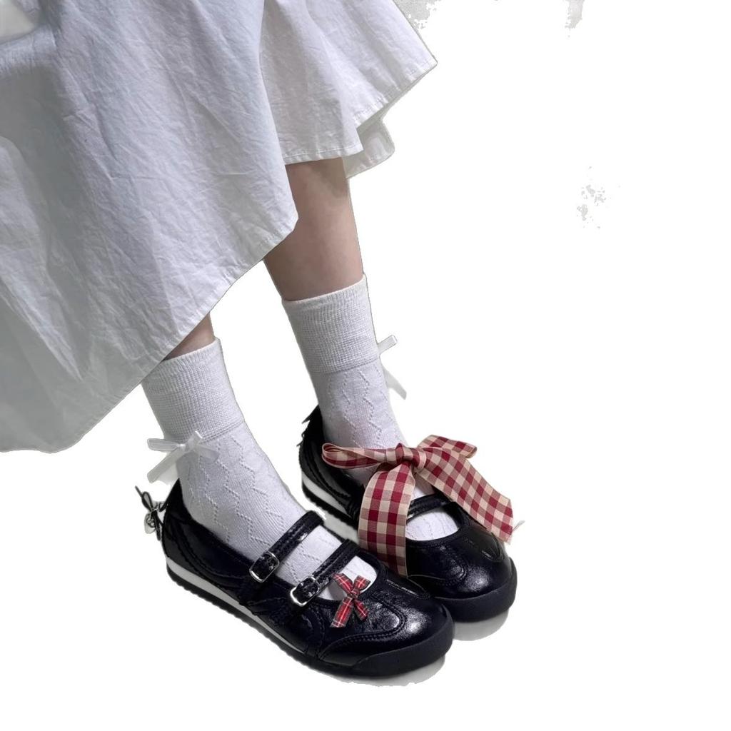 Туфли Мэри Джейн с бантом женские 2025 лето новые ремешок на одно слово балетки на плоской подошве с мелким вырезом одинарные туфли немецкие тренировочные туфли