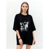 Oversized T Shirt Black Rock Strange Graphic Print Casual Streetwear Fashion Top for Women and Men Unisex Loose Fit Daily Wear Party Outfit
