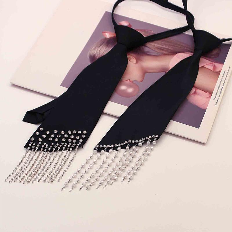 Женский полиэстеровый модный галстук со стразами для вечеринки, сплав, стиль преппи, ожерелье, галстук, декоративная жемчужная рубашка, платье, ювелирные изделия, аксессуары