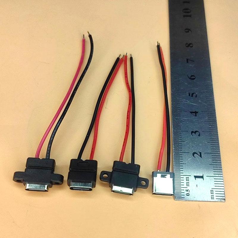 1-10 шт. Тип C, 2-контактный, водонепроницаемый, гнездо USB C, порт с отверстием для винта, интерфейс для быстрой зарядки, USB-разъем с кабелем