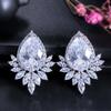 WWJ Luxury Water Drop Zircon Big Stud Earrings for Wedding Women
