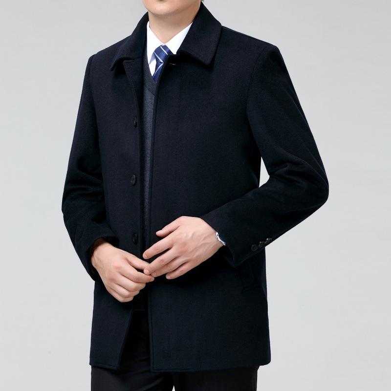 Мужская кашемировая куртка, повседневное короткое пальто для среднего и пожилого возраста, осенне-зимнее толстое шерстяное пальто с лацканами